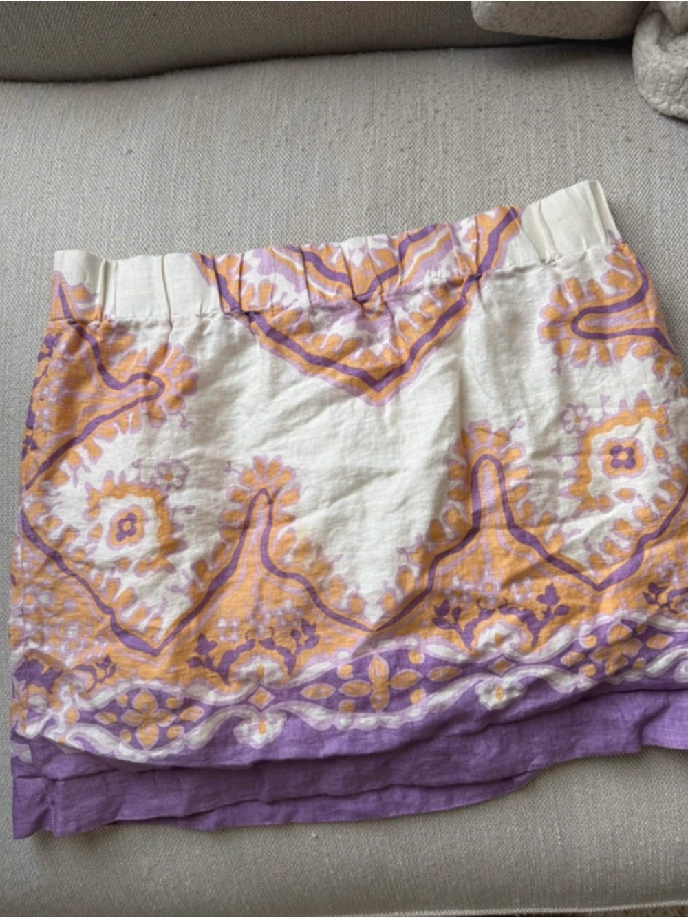 Women's Printed Linen-Blend Mini Skirt in White, Lavender & Orange